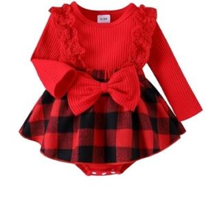 Red Plaid Baby Romper with Headband